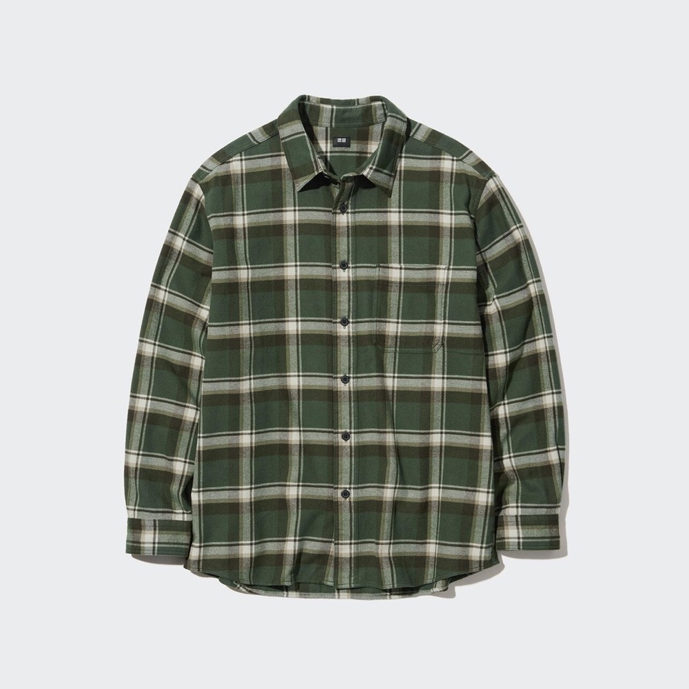 Uniqlo Flannel Plaid Check Casual Shirt 100% double-ply thick count yarn